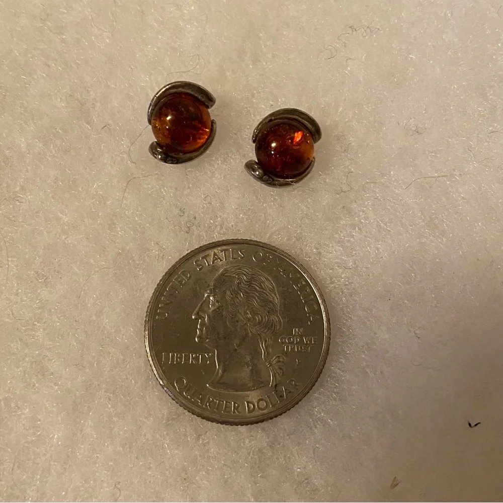 EARRINGS AMBER STERLING SILVER 925 POST STUD PIERCED ROUND 2.5 g